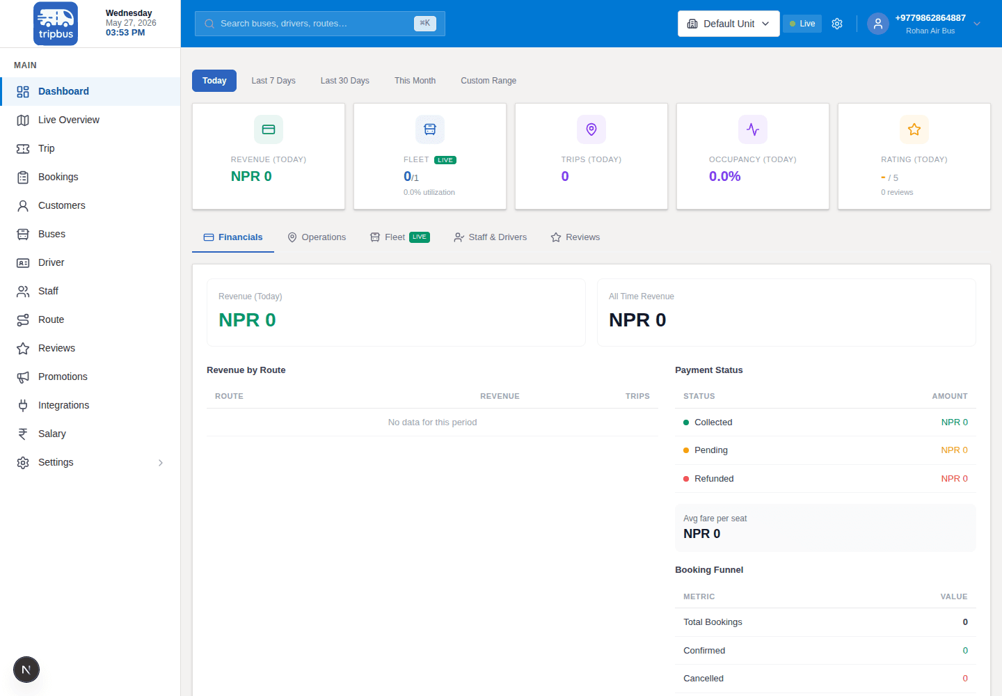 TripBus desktop dashboard